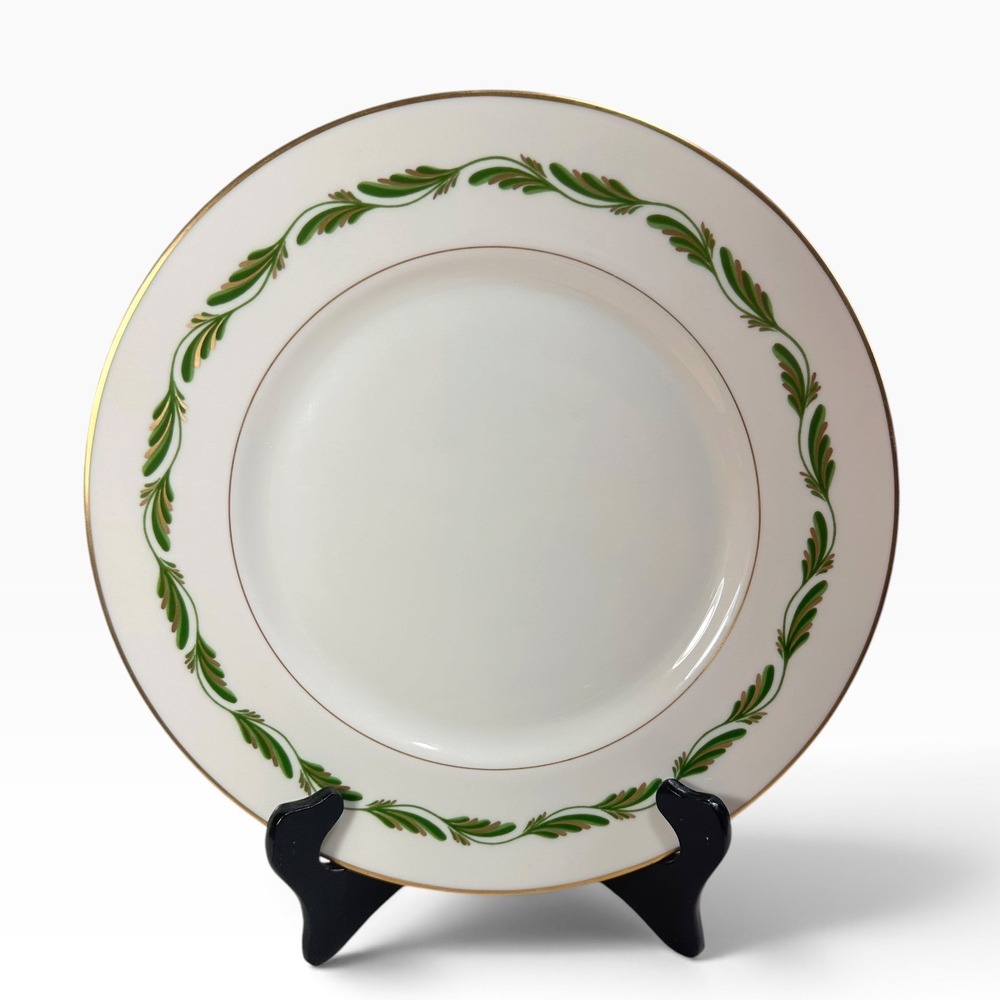 Franciscan Arcadia Green Dinner Plate Ivory Gold Trim Plumes Made in USA 10.5 in